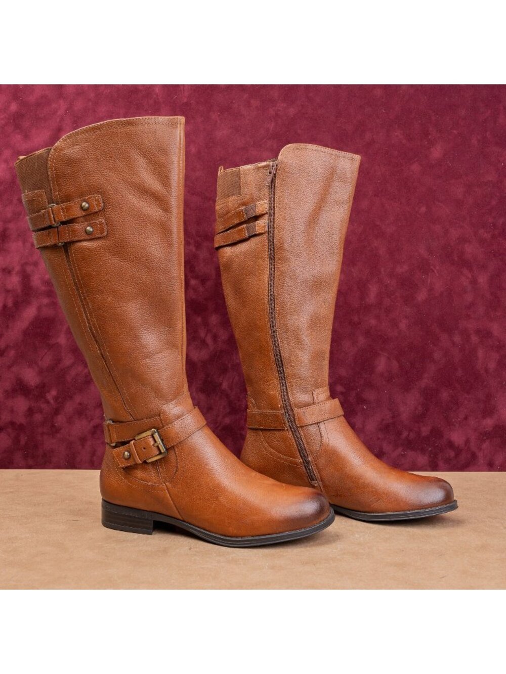 Naturalizer Women Vintage Y2K Retro Brown Leather Wide Calf Riding Boots sz 6